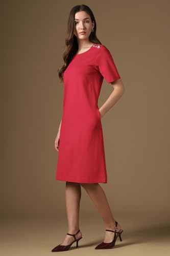 Women Red Solid Knee Length Casual Dress