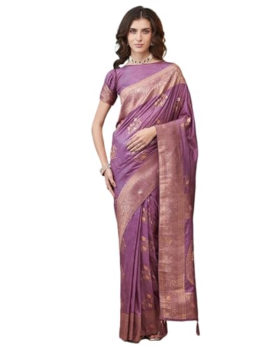 Satrani Women's Silk Banarasi Jacquard Saree with Unstitched Blouse Piece (4116S6535N_Mauve)