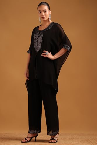 Soch Womens Black Georgette Embellished Kaftan Suit With Stone Work
