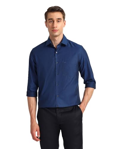 Arrow Men's Solid Slim Fit Shirt (ARAEOSH1662_Blue