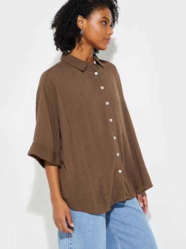 Max URB_N Women Textured Loose Fit Shirt (Brown_XS)