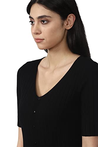 Van Heusen Women's Cotton Classic Calf Length Dress (VWFDFRGFU82233_Black_M)