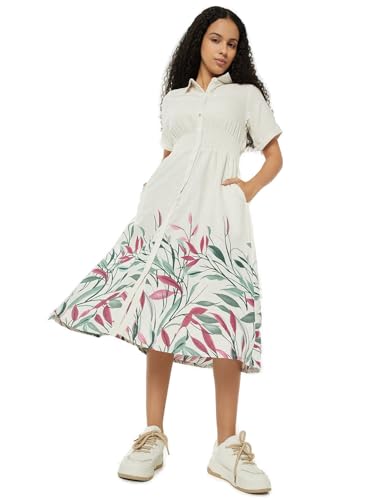 Max Women Printed A-line Dress (White_XL)