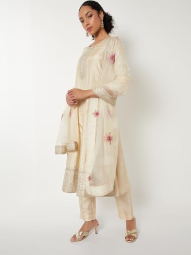 Max Women's Polyester Kurta Set (SRCTKST58015_Off White