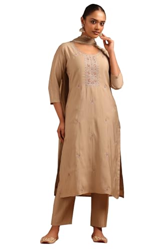 Soch Womens Beige Roman Silk Floral Salwar Suit With Stone Work