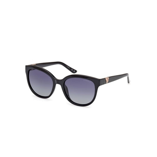 Guess sunglasses| 100% UV protected | Solid | Full Rim | Oval | Women | Medium | Shiny Black Polycarbonate Frame | Solid Smoke Lens