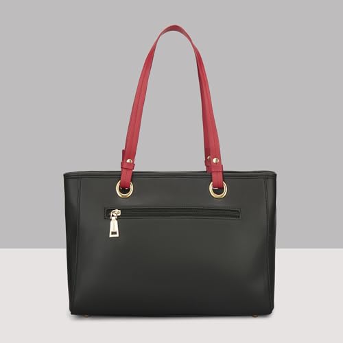 Caprese Aimee Medium Quilted Faux Leather Tote Bag for Women | Multi-Compartment Zippered Shoulder Handbag with Detachable Charm | Perfect for Work, Travel & Shopping (Black)