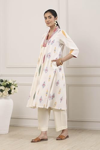 Biba Women Off White Cotton A-Line Kurta_32