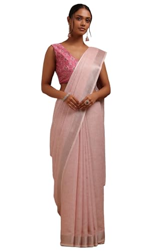 Soch Womens Pink Linen Solid Saree