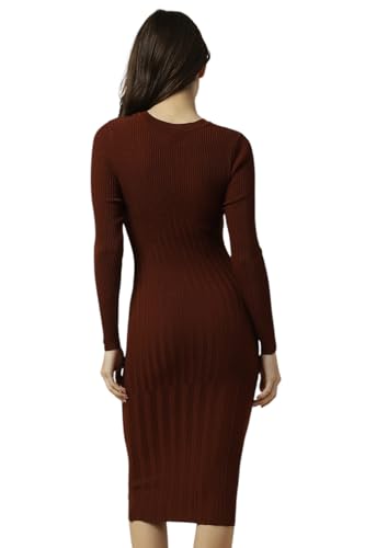 Allen Solly Women's Viscose Modern Calf Length Dress (AHFDWRGHO76981_Brown