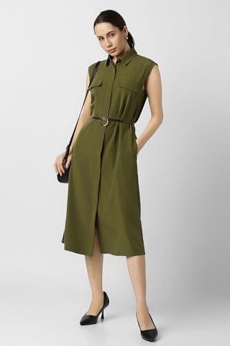 Van Heusen Women's Rayon Modern Calf Length Dress (VWDRFRGFE03809_Olive