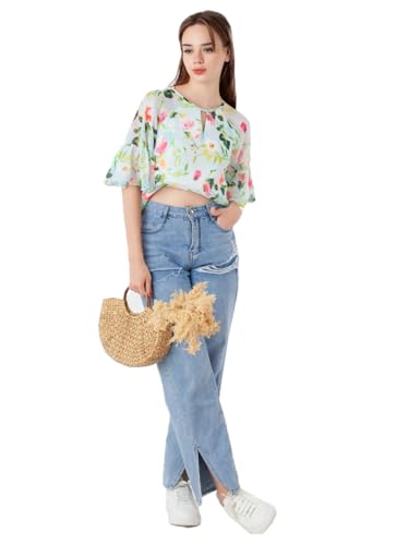 Zink London Women's Blue Printed Regular Top