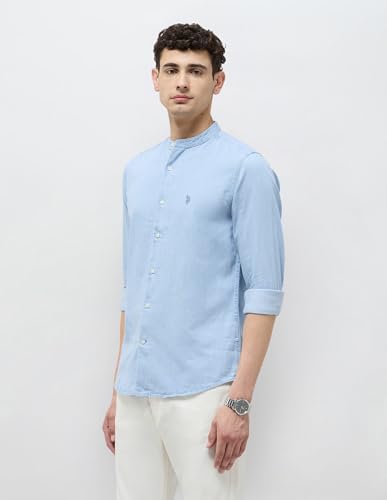 U.S. Polo Assn. Denim Co. Men's Solid Slim Fit Shirt (UDSHT1900_Light Indigo