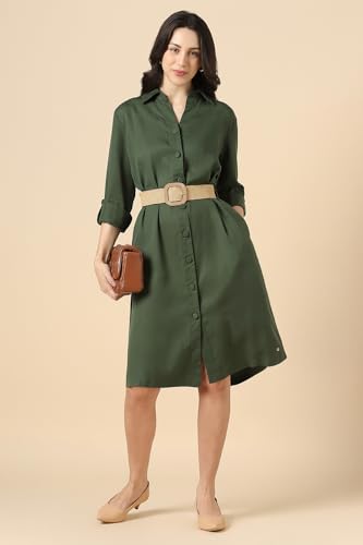 Women Green Solid Casual Dress