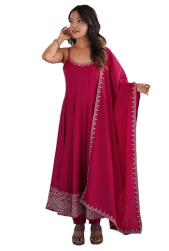 Leeli Peeri Designer Women's Chanderi Silk Embroidery Work Anarkali Kurta Set With Dupatta.