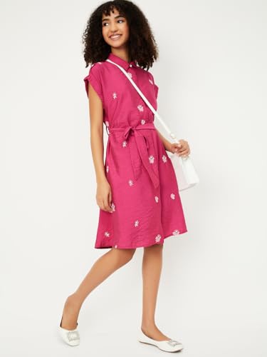 Max Women's Cotton A-Line Below The Knee Dress (TS56007_Pink
