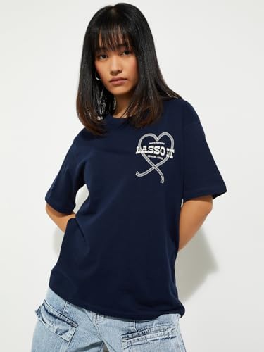 Max URB_N Women Relaxed Fit Back Graphics T-Shirt (Navy_XL)