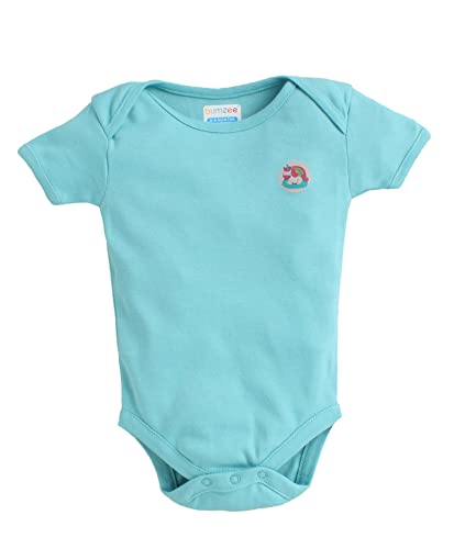 BUMZEE Pink & Sky Blue Half Sleeve Bodysuit Pack Of 3 For Baby Girl Age - 9-12 Months