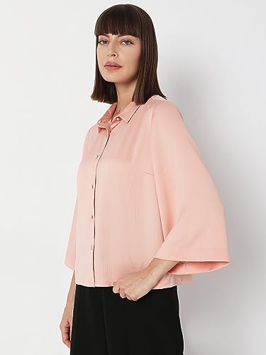 VERO MODA Women Solid Polyester Regular Fit Peach Shirt