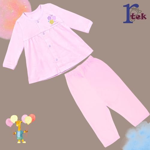 REVOLTEK Baby Boys & Girls Full Sleeves Cotton T-Shirt Top with Pants Set | Front Open Round Neck Outfit | Soft Printed Clothes for Infants
