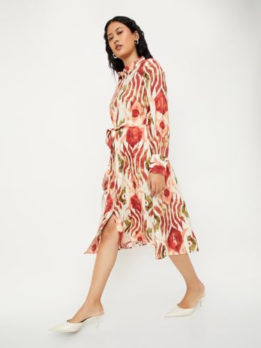 Max Women's Polyester A-Line Below The Knee Dress (EC58003_Multi Multicolour