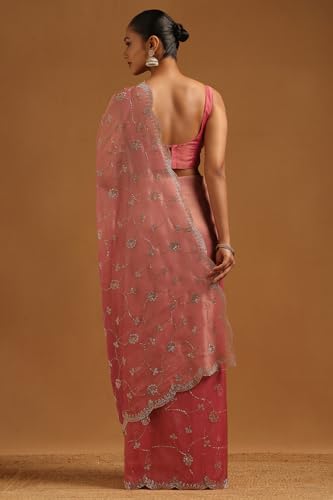 Soch Womens Onion Pink Fendy Organza Embellished Saree With Stone Work