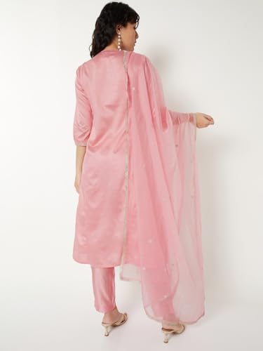 Max Women Embroidered Straight Kurta Set(Pink_XL)