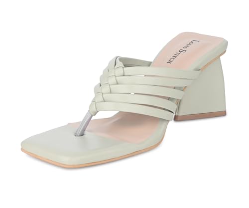 LOUIS STITCH Women's Fashion Green Slip-On Block Heel Sandals | Weaved T-Strap Stylish Heel Sandal for Ladies | LSOF-LDBH-WESTGR| (UK-7)