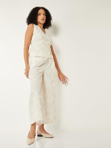 Max Women Embroidered Palazzos (White_M)