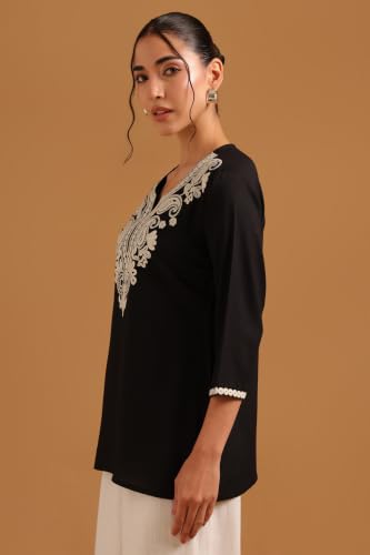 Soch Womens Black Viscose Kashmiri Embroidered Tunic