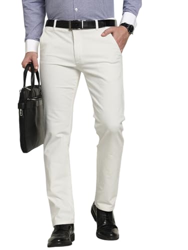 Hancock Men Cotton Solid Slim Fit Trousers White Size 36, Machine Washable Easy Care Fabric, smart fit for Everyday Styling, Durable Fabric with a Tailored Finish
