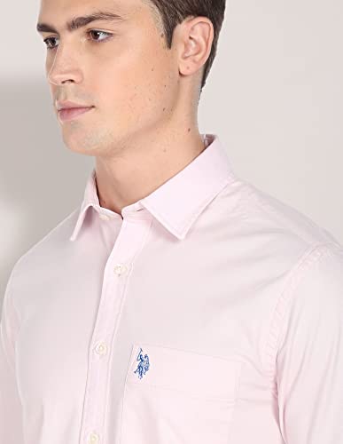 U.S. Polo Assn. Cotton Mens Solid Oxford Fs Shirts (Usshtfx0014_Pink_S, Regular Fit)