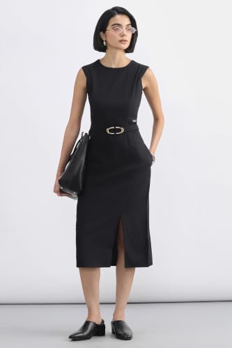 Women Black Stripe Formal Dress