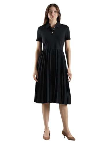 Polyester Polo Collar Midi Dress