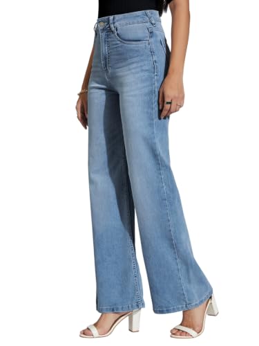 Miss Chase Women's Bootcut High Rise Regular Stretchable Denim Jeans (MCSS24DEN79-03-388-28, Pale Blue, 28)