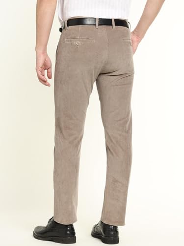 Hancock Men Cotton Solid Slim Fit Trousers Beige Size 30, Machine Washable Easy Care Fabric, Durable Fabric with a Tailored Finish, Classic Silhouette with Modern Comfort