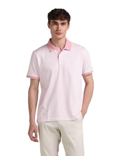Arrow Sports Men's Pink Geometric Collared Neck Half Sleeve Casual Cotton Slim Fit T-Shirts (ASAITS3293_Pink_3XL)
