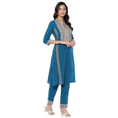 BIBA Women's Cotton Kurta Sets (SKDEARTAL9949AW24TEAL_Teal