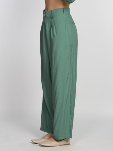 Zink London Women's Green Solid Straight Palazzo