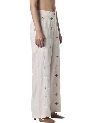 ONLY Women's Self Design Loose Fit High-Rise White Pants