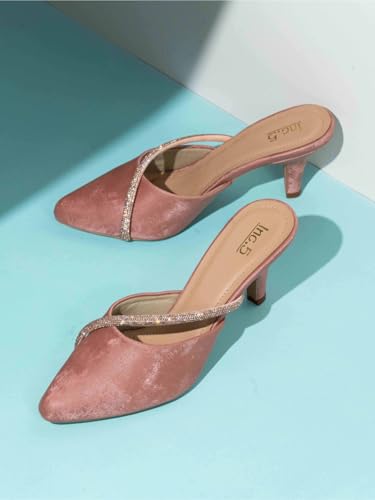 Inc.5 Womens Peach Party Wear Solid Pointed Heels