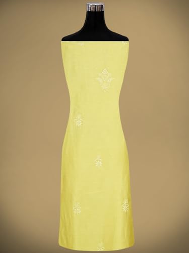 Ada Hand Embroidered Lucknowi Chikankari Unstitched Chanderi Dress Material Suit Piece with Dupatta for Women 01A791864 Lemon