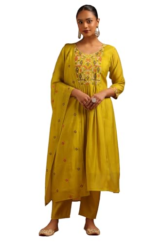 Soch Womens Light Green Mul Chanderi Geometric Salwar Suit With Machine Embroidery and Bead Details