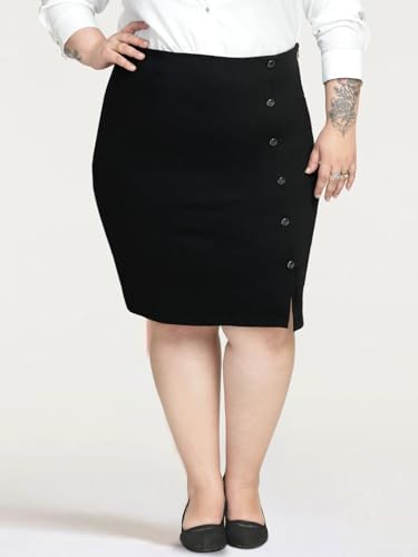 wild U Women Plus Size Skirt | Formal Office Wear | Waist Elastic | Stretchable | Knee Length | (Black, Waist - 44")