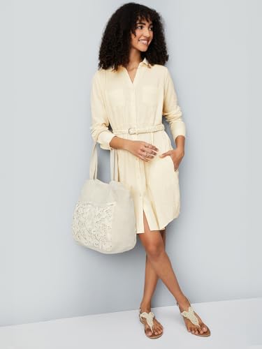 Max Women's Pure Cotton A-Line Midi Dress (SEER2D_Beige