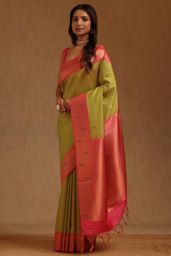 Soch Womens Tussar Geometric Saree With Zari Woven
