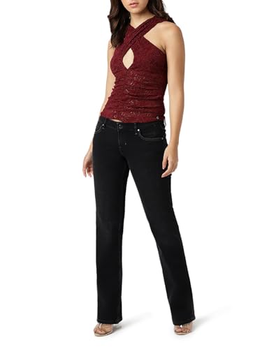 GUESS Women's Top W3YP19 KBU40 F44A Black, Black Cherry Multi, XL