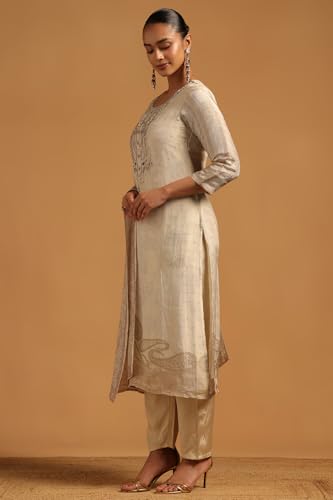 Soch Womens Beige Russian Silk Botanical Salwar Suit With Beads And Stones