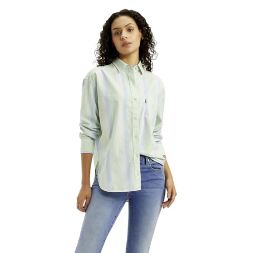 Levi's Women's Striped Light-Green Slim Fit Shirt