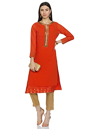 W for Woman Women's Synthetic Straight Kurta (18AUS11660-66257_Orange_6)